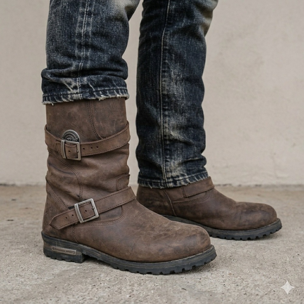 Milwaukee Leather Mens Boots 10.5 Brown MBM 9063 Distressed Buckle Biker Moto